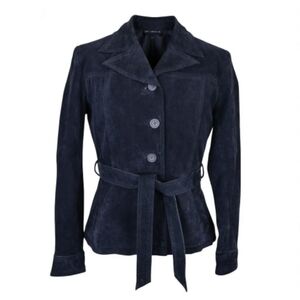 Globel Identity GIII Suede Jacket Women Size M Petite Black Belted Button Front